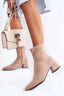 Best Boto Zamszowe Damskie Wysokie Botki Beżowe Gloriss