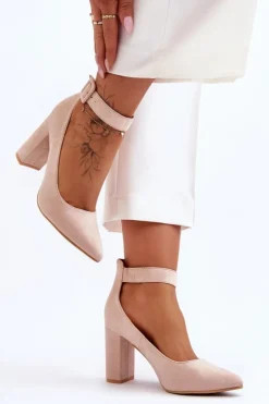 Damskie Boto Zamszowe Eleganckie Czółenka Beżowe Gloria