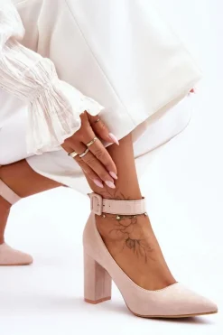 Damskie Boto Zamszowe Eleganckie Czółenka Beżowe Gloria