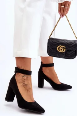 Boto Czółenka Zamszowe|Czółenka Na Słupku*Zamszowe Eleganckie Czółenka Czarne Gloria