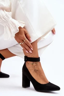 Boto Czółenka Zamszowe|Czółenka Na Słupku*Zamszowe Eleganckie Czółenka Czarne Gloria