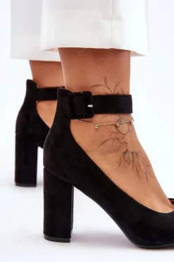 Boto Czółenka Zamszowe|Czółenka Na Słupku*Zamszowe Eleganckie Czółenka Czarne Gloria