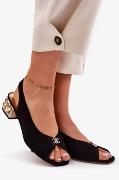 Best CheBello Zamszowe Eleganckie Sandały Damskie 4724 Czarne Czarny