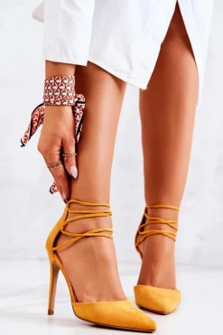 Boto Szpilki Zamszowe*Zamszowe Eleganckie Szpilki Żółte Loveth