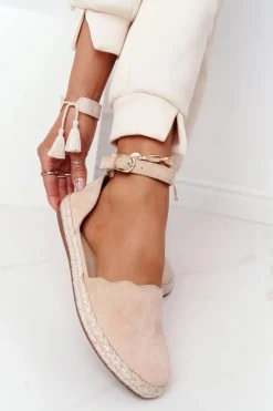 Sale Damskie buty S.Barski Zamszowe Espadryle Na Słomkowej Podeszwie S.Barski Beżowe