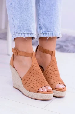 Hot Boto Zamszowe Espadryle Sandały Na Koturnie Camel Sunlast