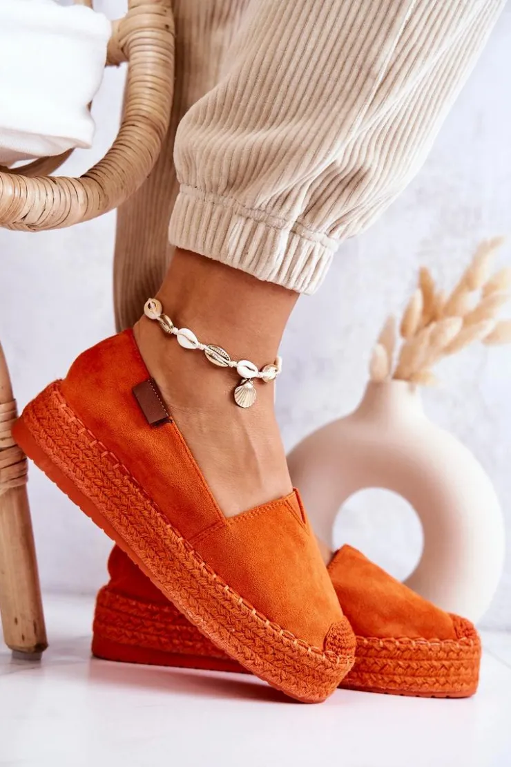 Damskie Boto Zamszowe Espadryle Wsuwane Pomarańczowe Lesley