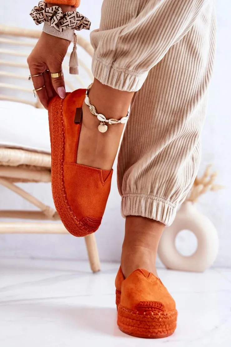 Damskie Boto Zamszowe Espadryle Wsuwane Pomarańczowe Lesley