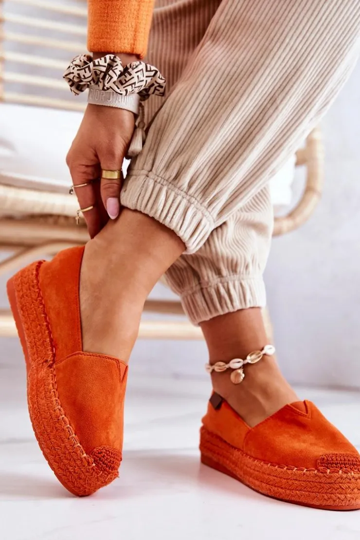 Damskie Boto Zamszowe Espadryle Wsuwane Pomarańczowe Lesley