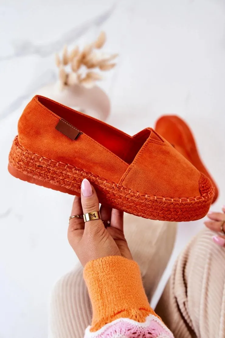 Damskie Boto Zamszowe Espadryle Wsuwane Pomarańczowe Lesley