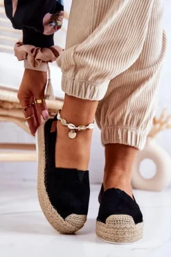 Boto Czarne Espadryle*Zamszowe Espadryle Wsuwane Czarne Lesley