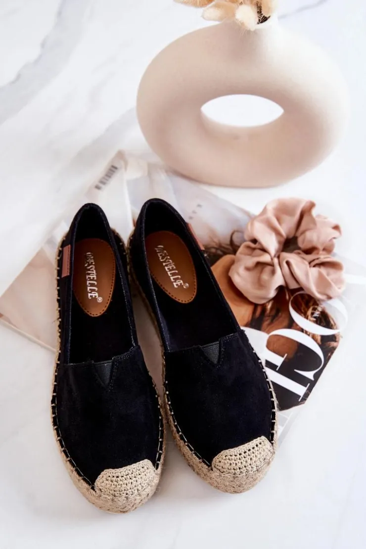 Boto Czarne Espadryle*Zamszowe Espadryle Wsuwane Czarne Lesley