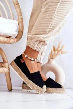 Boto Czarne Espadryle*Zamszowe Espadryle Wsuwane Czarne Lesley