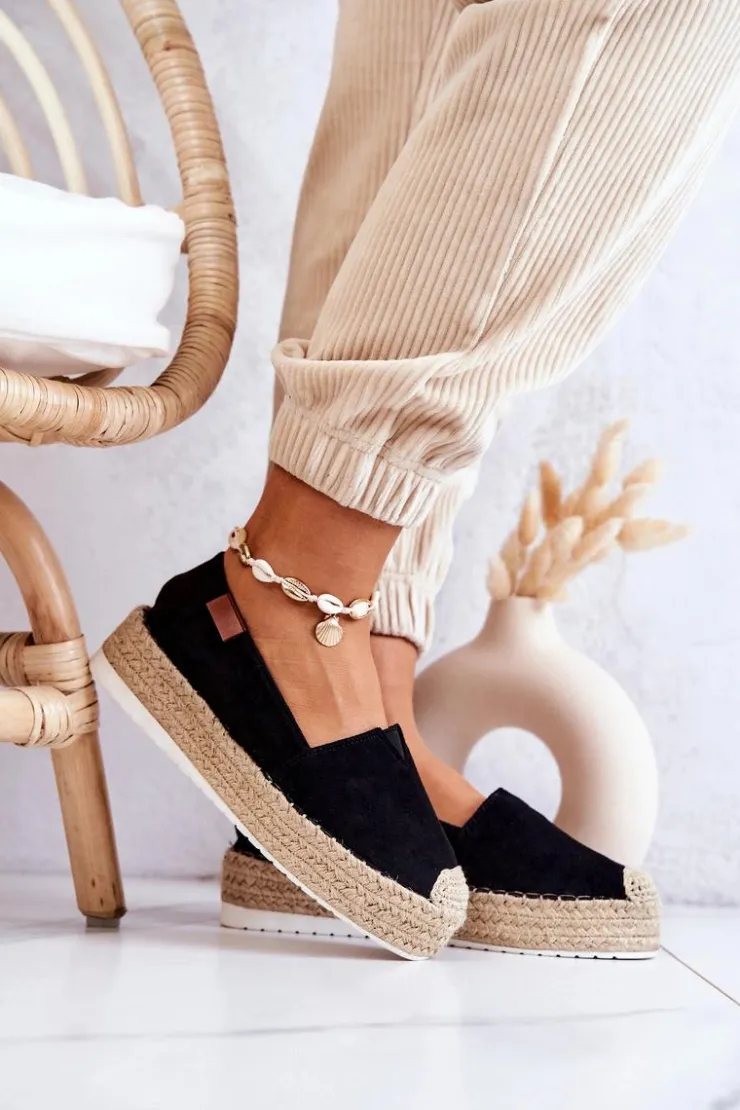 Boto Czarne Espadryle*Zamszowe Espadryle Wsuwane Czarne Lesley