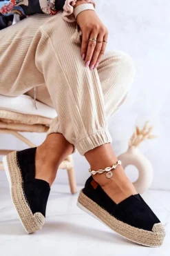 Boto Czarne Espadryle*Zamszowe Espadryle Wsuwane Czarne Lesley