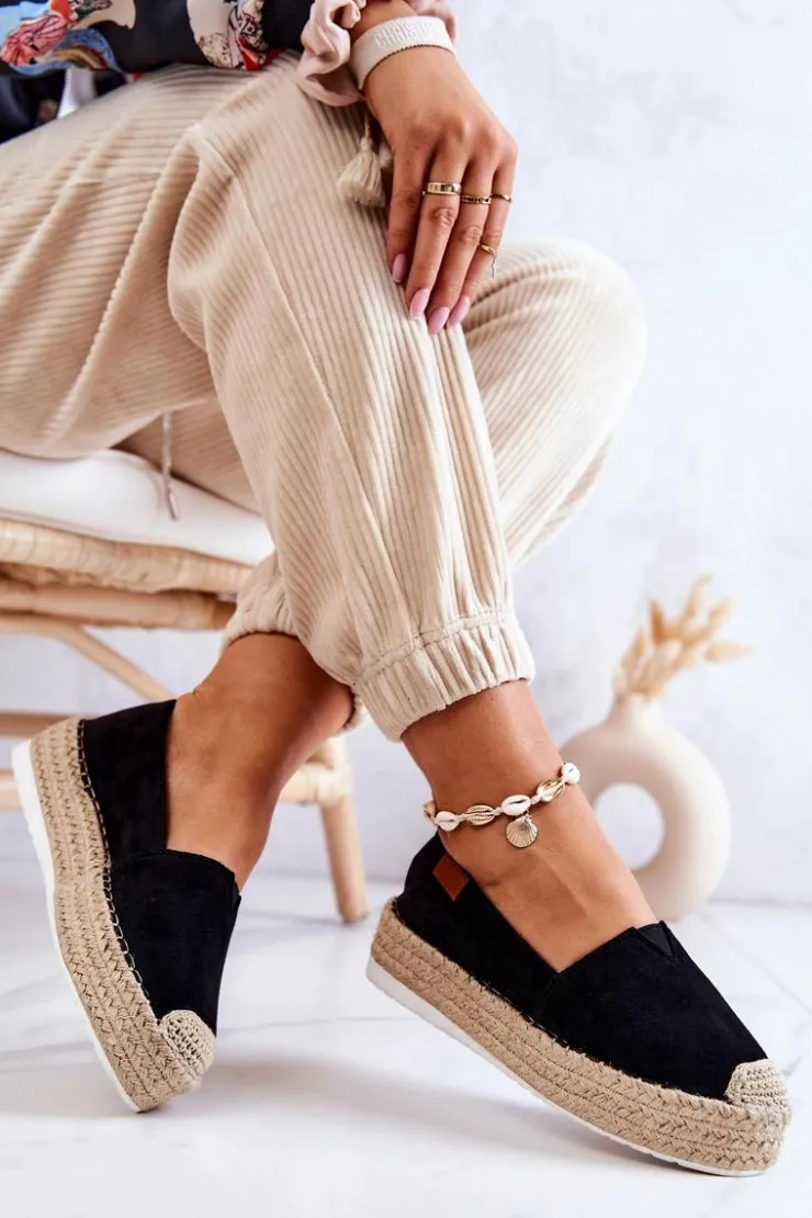 Boto Czarne Espadryle*Zamszowe Espadryle Wsuwane Czarne Lesley