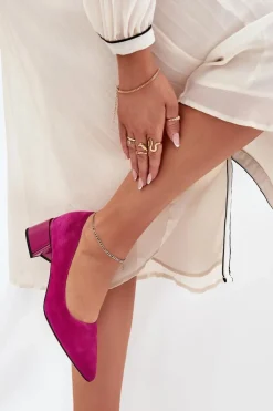 Buty damskie Vinceza Czółenka Zamszowe|Czółenka Na Słupku*Zamszowe Gładkie Czółenka Ze Szpiczastymi Noskami Vinceza 66736 Fuksja Różowy