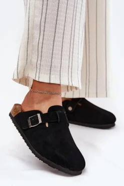 Big Star Shoes Klapki Damskie Big Star|Klapki Na Platformie*Zamszowe Klapki Chodaki Damskie Z Klamrą Big Star RR274A384 Czarne Czarny