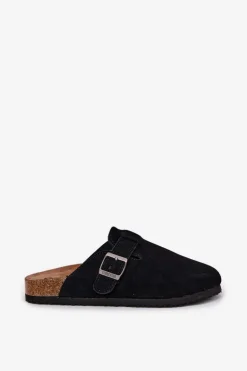 Big Star Shoes Klapki Damskie Big Star|Klapki Na Platformie*Zamszowe Klapki Chodaki Damskie Z Klamrą Big Star RR274A384 Czarne Czarny