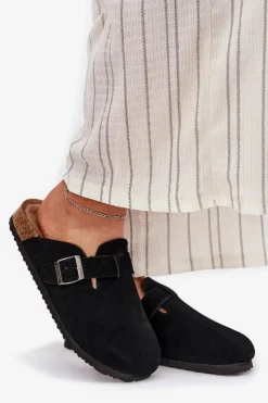 Big Star Shoes Klapki Damskie Big Star|Klapki Na Platformie*Zamszowe Klapki Chodaki Damskie Z Klamrą Big Star RR274A384 Czarne Czarny