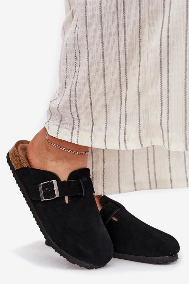 Big Star Shoes Klapki Damskie Big Star|Klapki Na Platformie*Zamszowe Klapki Chodaki Damskie Z Klamrą Big Star RR274A384 Czarne Czarny