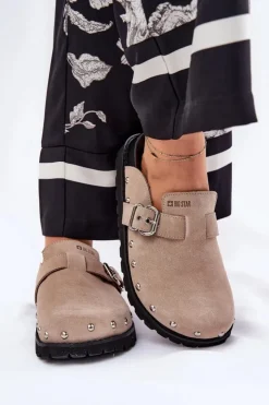 Big Star Shoes Klapki Damskie Big Star|Klapki Na Platformie*Zamszowe Klapki Chodaki Damskie Na Platformie Big Star RR274A376 Beżowe Beżowy