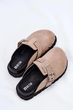 Big Star Shoes Klapki Damskie Big Star|Klapki Na Platformie*Zamszowe Klapki Chodaki Damskie Na Platformie Big Star RR274A376 Beżowe Beżowy