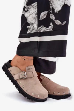 Big Star Shoes Klapki Damskie Big Star|Klapki Na Platformie*Zamszowe Klapki Chodaki Damskie Na Platformie Big Star RR274A376 Beżowe Beżowy