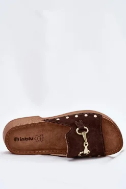 Damskie INBLU Zamszowe Klapki Damskie TF0002KU Brązowe