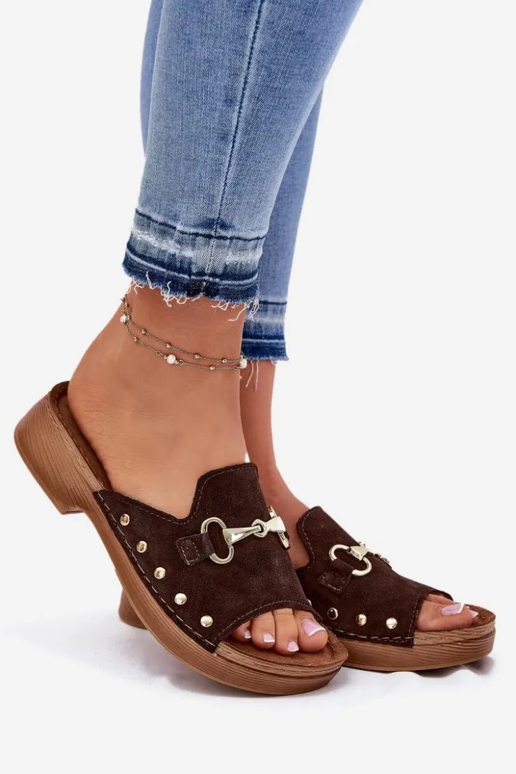 Damskie INBLU Zamszowe Klapki Damskie TF0002KU Brązowe