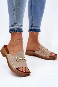 INBLU Klapki Damskie Klasyczne*Zamszowe Klapki Damskie TF0002KU Beżowe