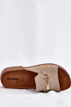 INBLU Klapki Damskie Klasyczne*Zamszowe Klapki Damskie TF0002KU Beżowe