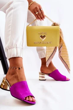 Best Boto Zamszowe Klapki Damskie Na Obcasie Fuksja Perry