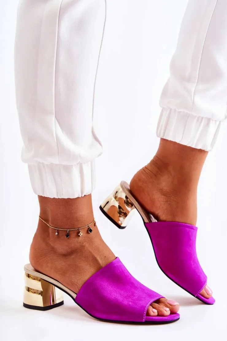 Best Boto Zamszowe Klapki Damskie Na Obcasie Fuksja Perry