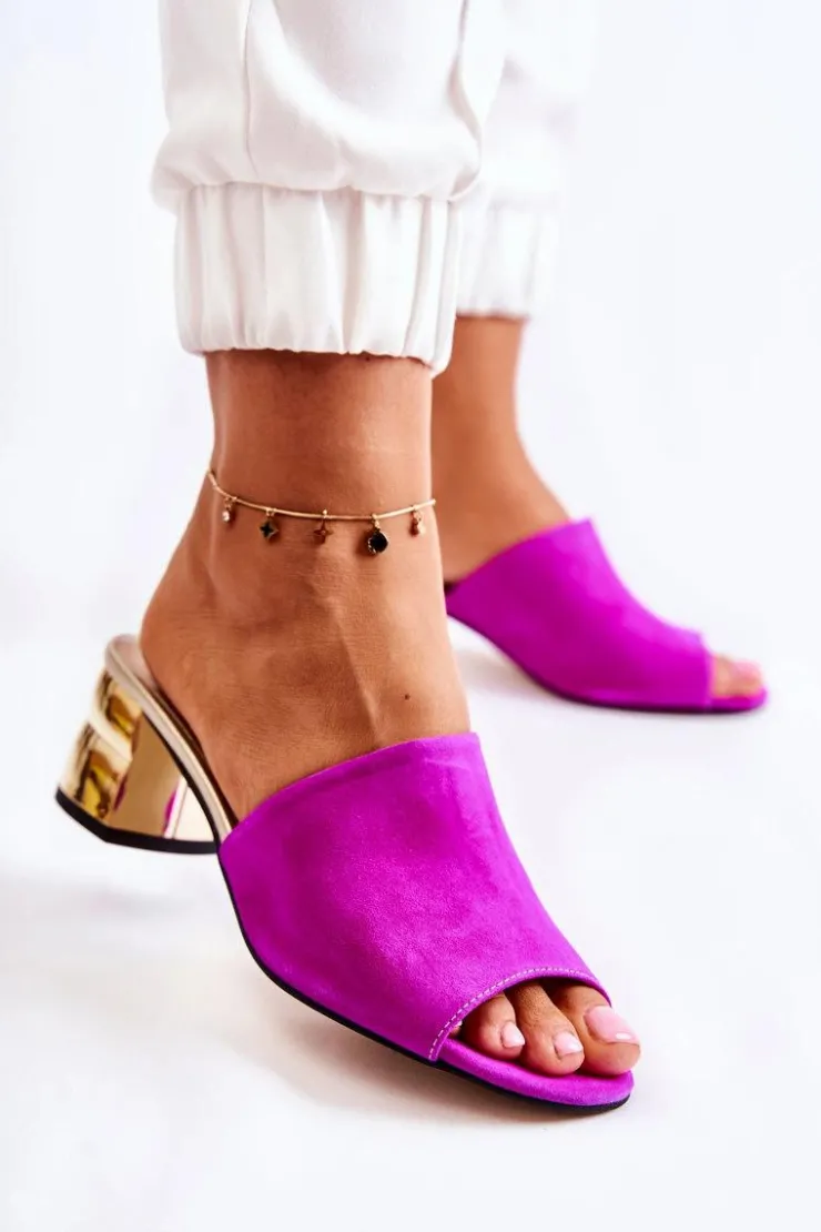 Best Boto Zamszowe Klapki Damskie Na Obcasie Fuksja Perry