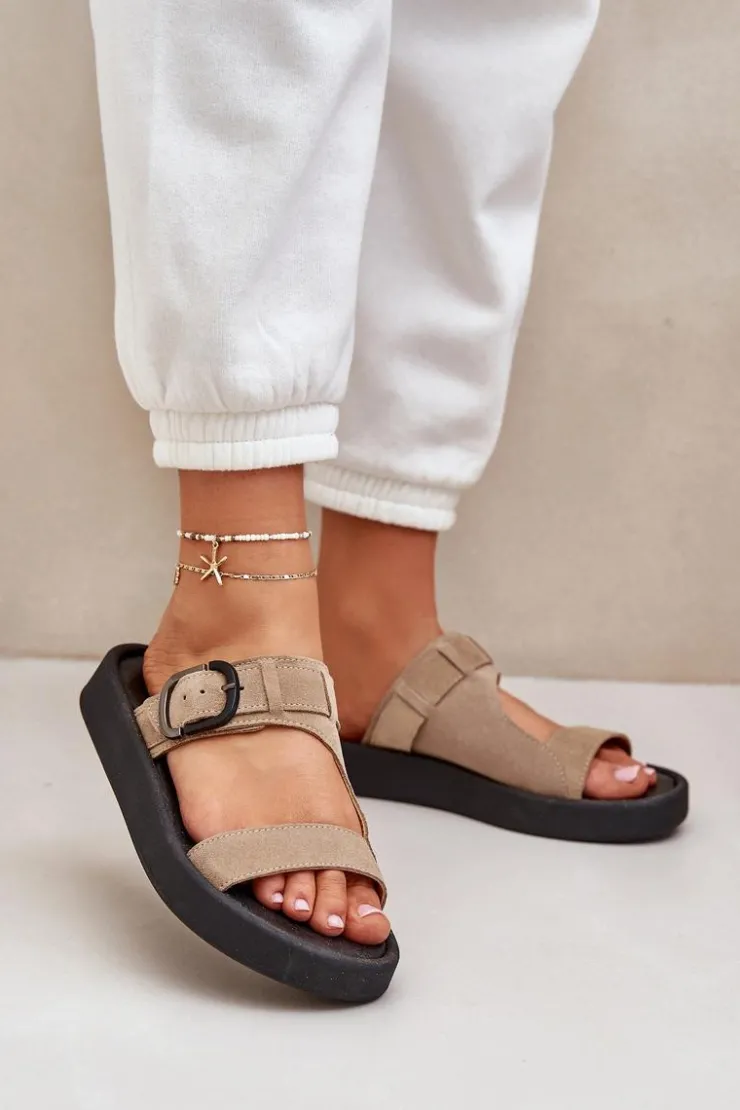 Damskie Zazoo Zamszowe Klapki Damskie Na Platformie 3024 Beżowe