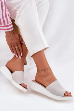 Panto Fino Zamszowe Klapki Damskie Na Koturnie RR267044 Szare