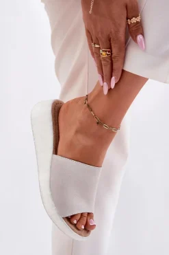 Panto Fino Zamszowe Klapki Damskie Na Koturnie RR267044 Szare