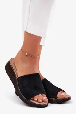 Panto Fino Klapki Na Koturnie|Klapki Damskie Klasyczne*Zamszowe Klapki Damskie Na Koturnie RR267043 Czarne