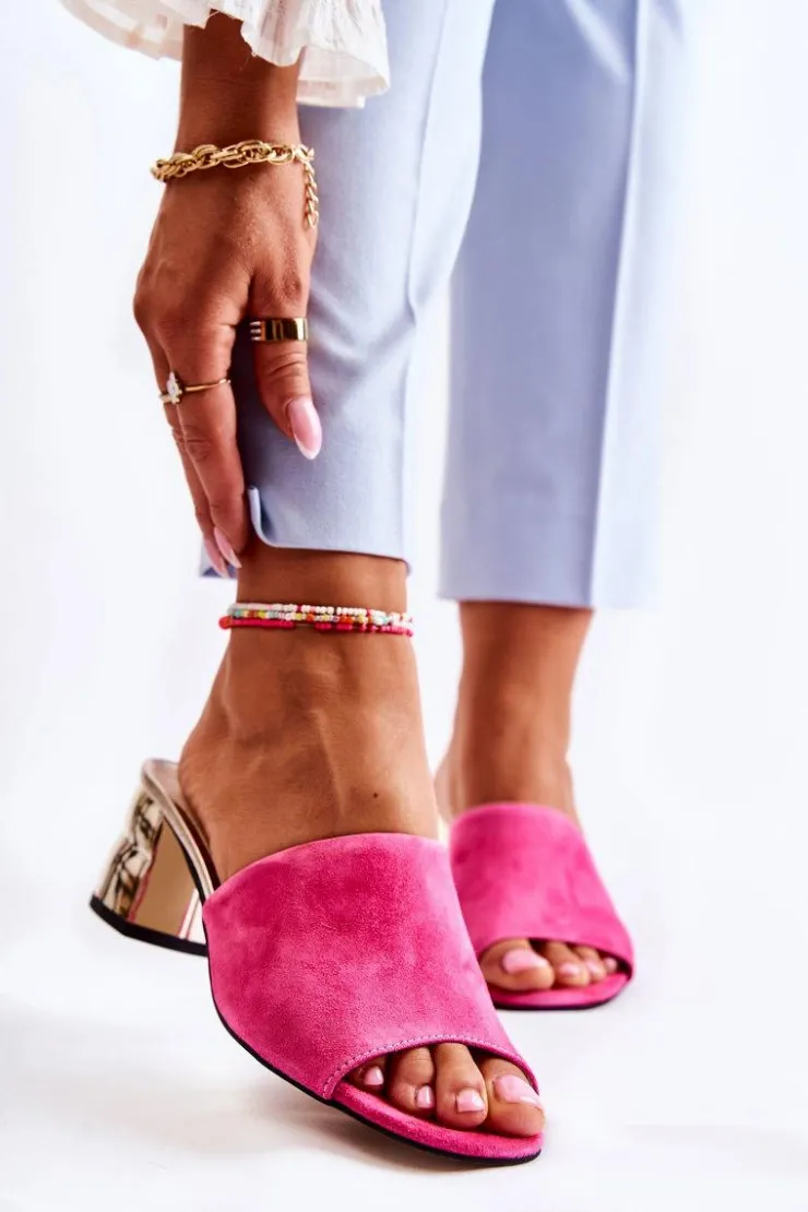 Boto Klapki Na Obcasie|Klapki Damskie Klasyczne*Zamszowe Klapki Damskie Na Obcasie Różowe Perry