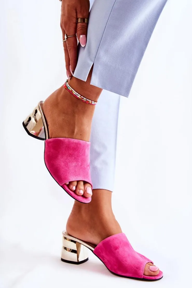 Boto Klapki Na Obcasie|Klapki Damskie Klasyczne*Zamszowe Klapki Damskie Na Obcasie Różowe Perry