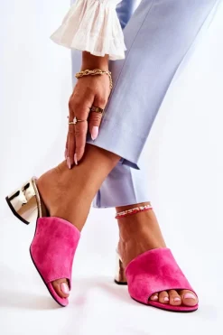 Boto Klapki Na Obcasie|Klapki Damskie Klasyczne*Zamszowe Klapki Damskie Na Obcasie Różowe Perry