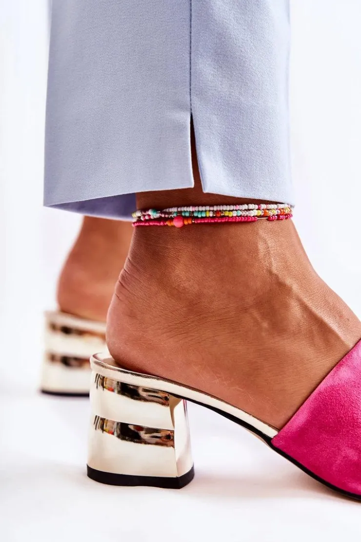 Boto Klapki Na Obcasie|Klapki Damskie Klasyczne*Zamszowe Klapki Damskie Na Obcasie Różowe Perry