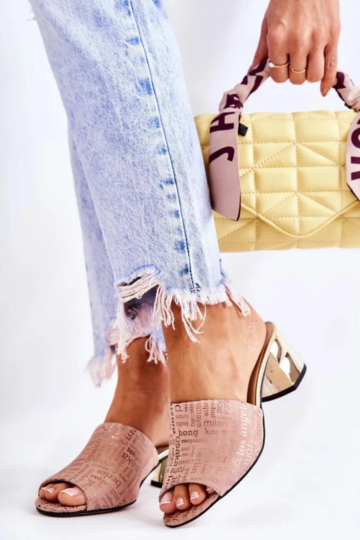 Outlet Boto Zamszowe Klapki Damskie Na Obcasie Jasnoróżowe Perry