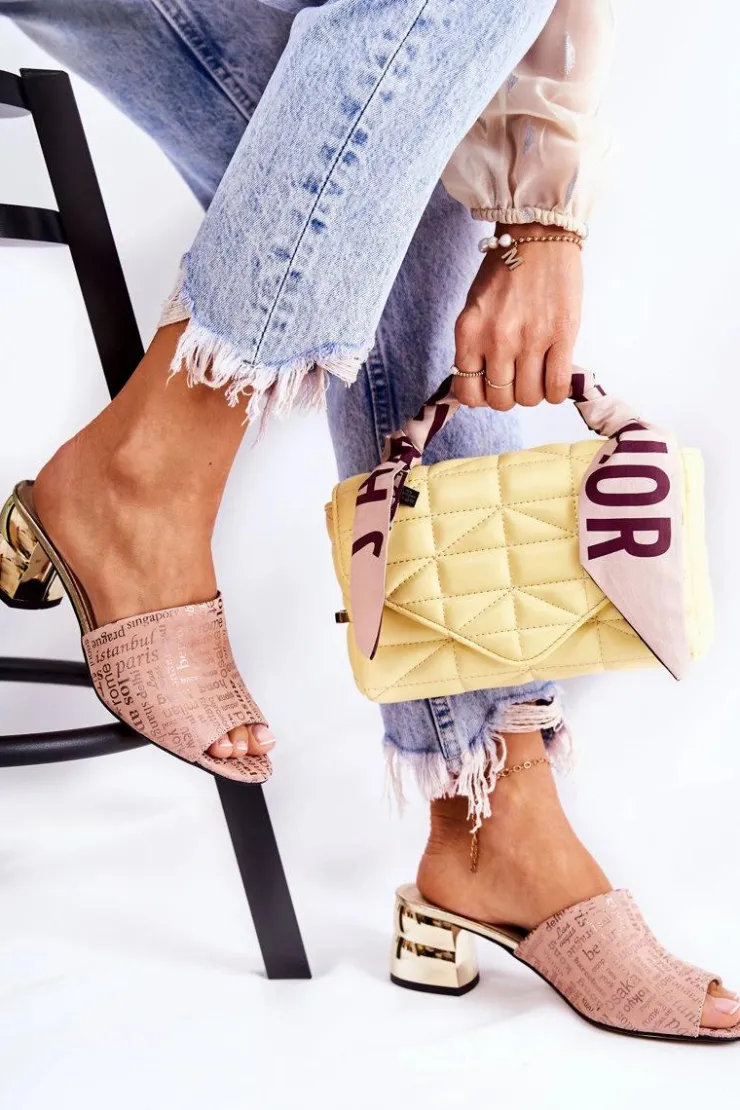 Outlet Boto Zamszowe Klapki Damskie Na Obcasie Jasnoróżowe Perry