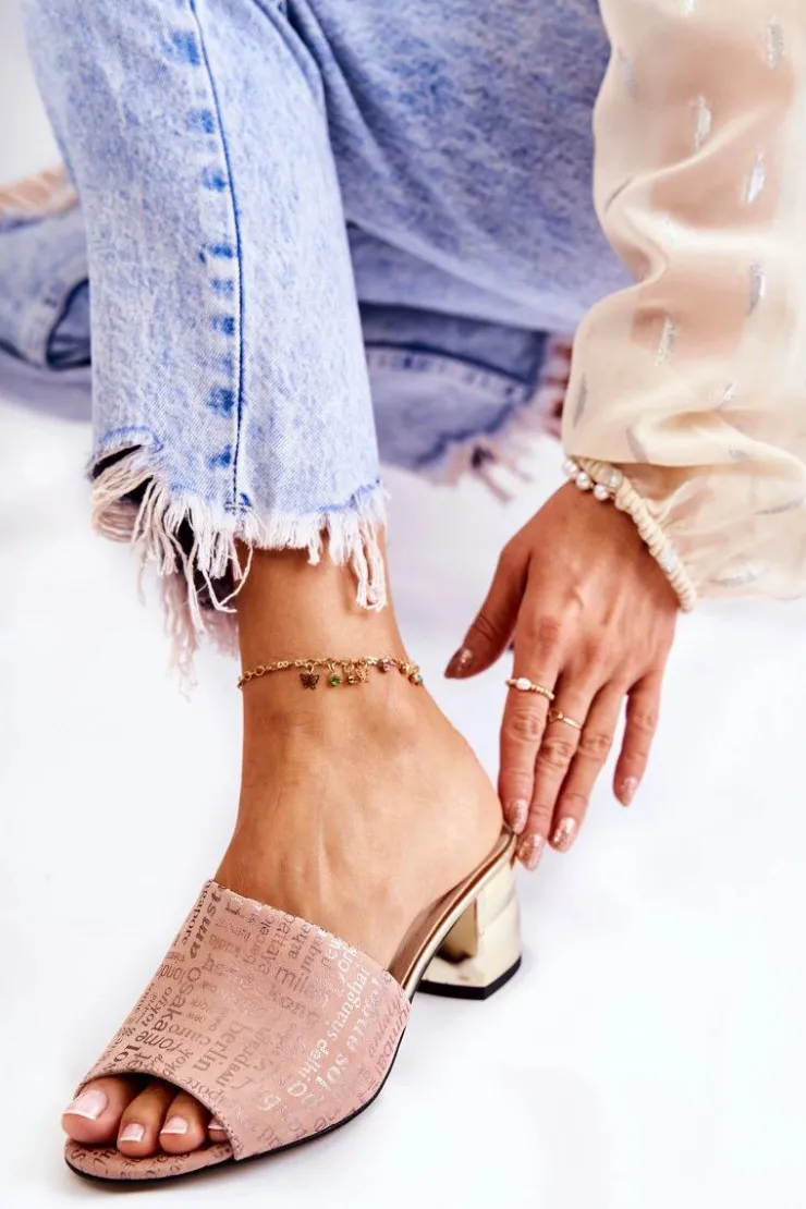 Outlet Boto Zamszowe Klapki Damskie Na Obcasie Jasnoróżowe Perry