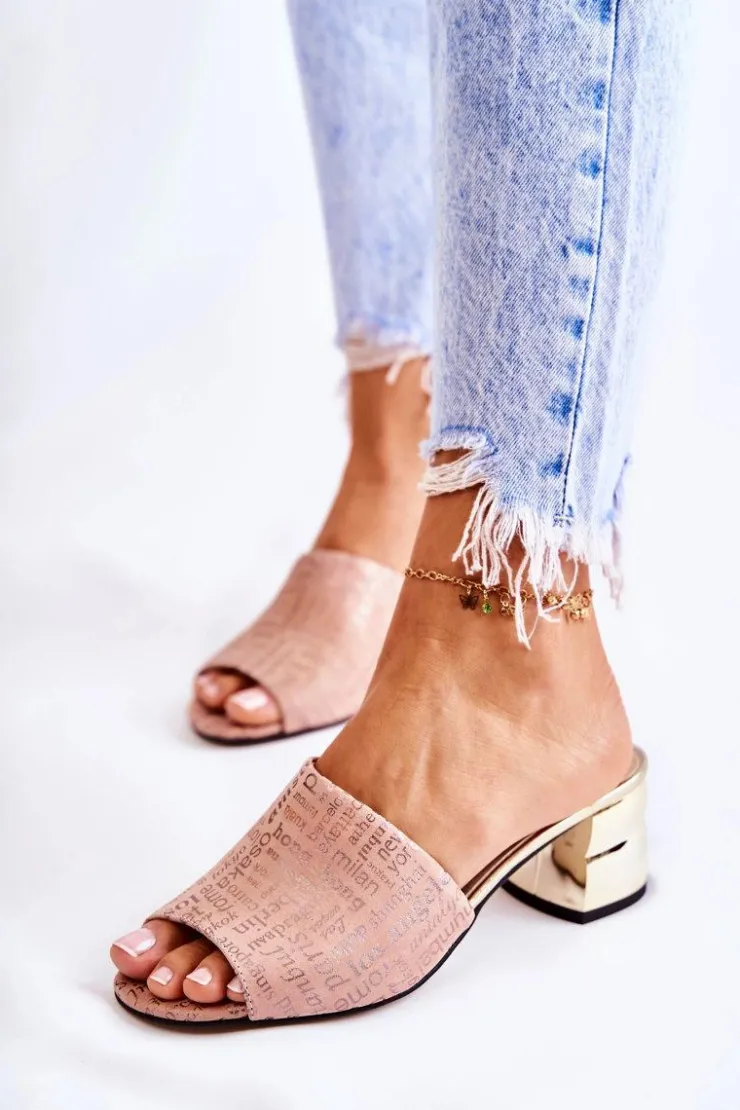 Outlet Boto Zamszowe Klapki Damskie Na Obcasie Jasnoróżowe Perry