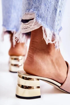 Outlet Boto Zamszowe Klapki Damskie Na Obcasie Jasnoróżowe Perry