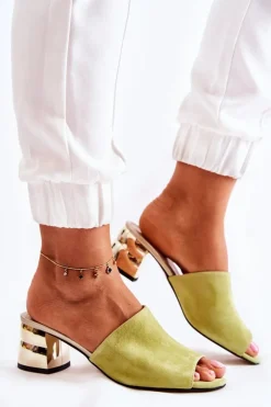 Boto Klapki Na Obcasie|Klapki Damskie Klasyczne*Zamszowe Klapki Damskie Na Obcasie Zielone Perry