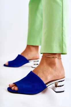 Damskie Boto Zamszowe Klapki Damskie Na Obcasie Granatowe Perry